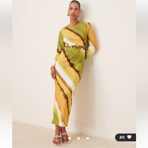 NWT NEVER FULLY DRESSED diagonal-print beaded-waist maxi dress Size US 10